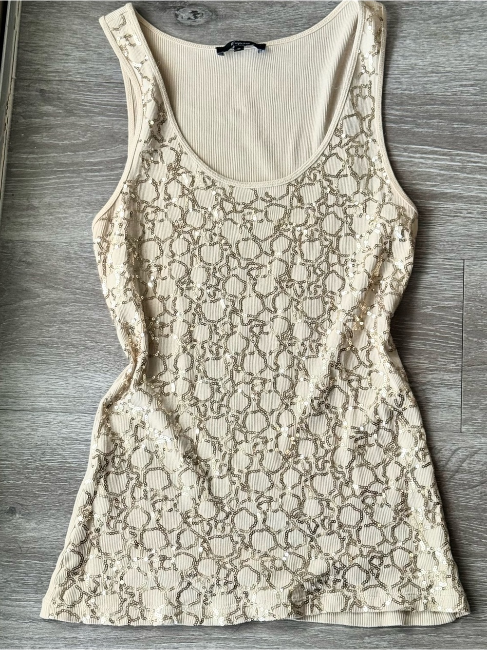 Express Sequin Sparkly Y2K Beige 2000s Women’s Medium Cream Fairy Tank Top